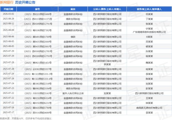 中金辰大 新网银行作为原告/上诉人的1起涉及借款合同纠纷的诉讼将于2025年6月17日开庭